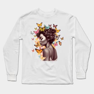 Afro Woman with Butterflies #4 Long Sleeve T-Shirt